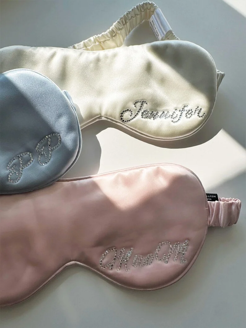 

Custom Name Silk Eye Mask,22 Momme,100% Mulberry Silk,Personalized Rhinestone Sleep Mask,Bridesmaid Gift,Bachelorette Sleepwear