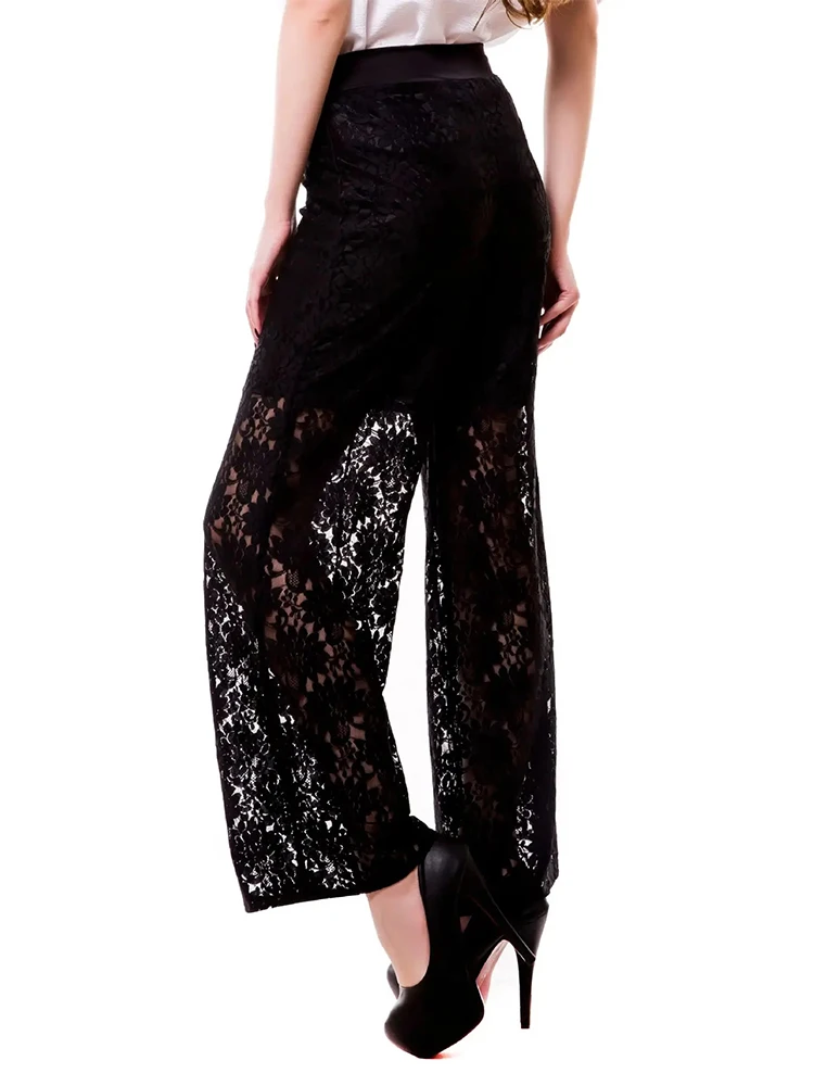 

HOUZHOU Sexy Lace Pants Women Black High Waist Wide Leg Trousers Female Vintage Harajuku Hippie Punk Grunge Streetwear Y2k Pants