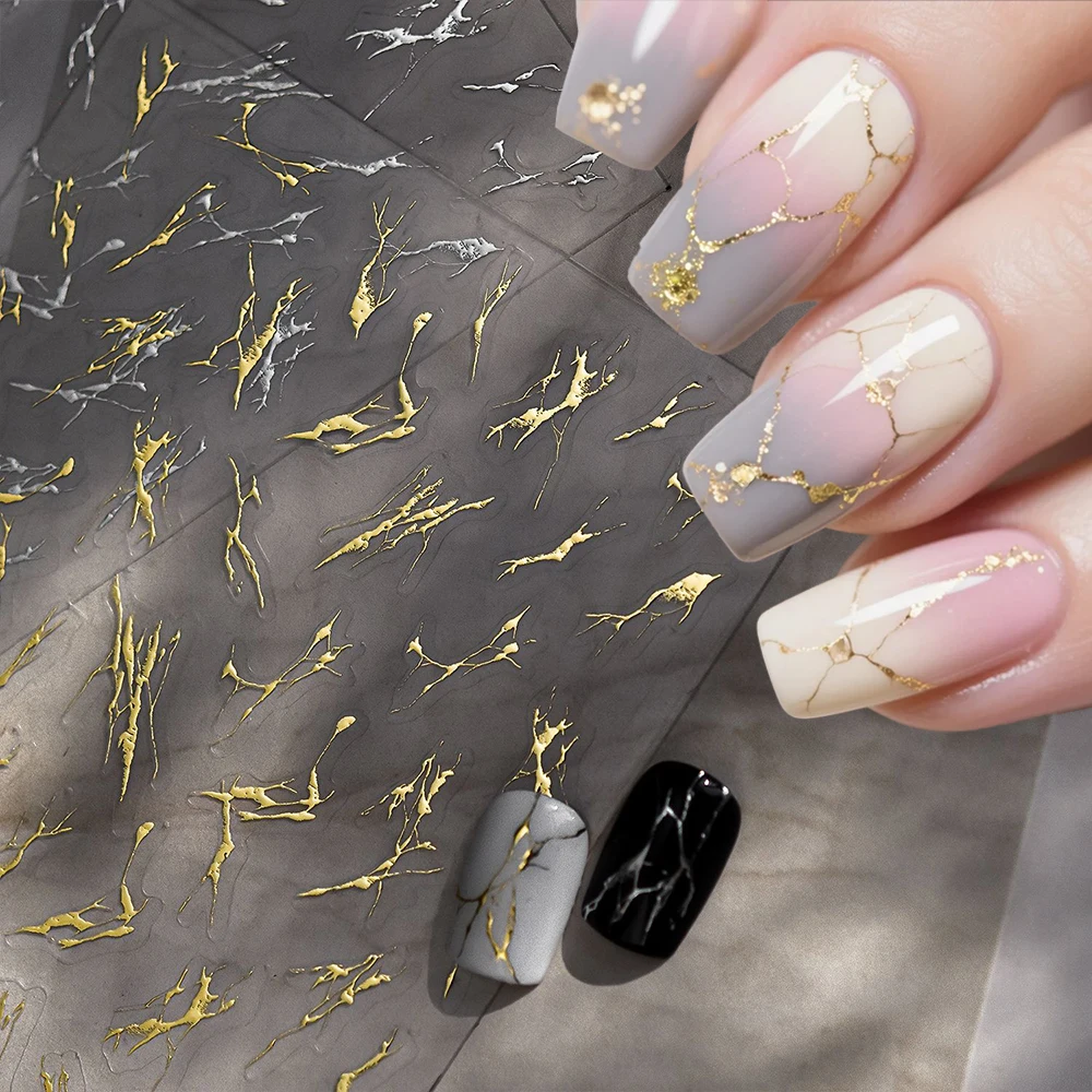 

5D Gold Marble Texture Bronzing Nail Art Sticker 5 Colors Irregular Marble Pattern Nail Decals Simple Line Design Nail Accessori
