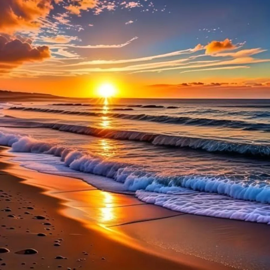 5D Diamond Painting Kits for Adults Beginner, Sunset Landscape Beach Diamond Art Kits for Adults, Full Drill Round Gem Art Pain