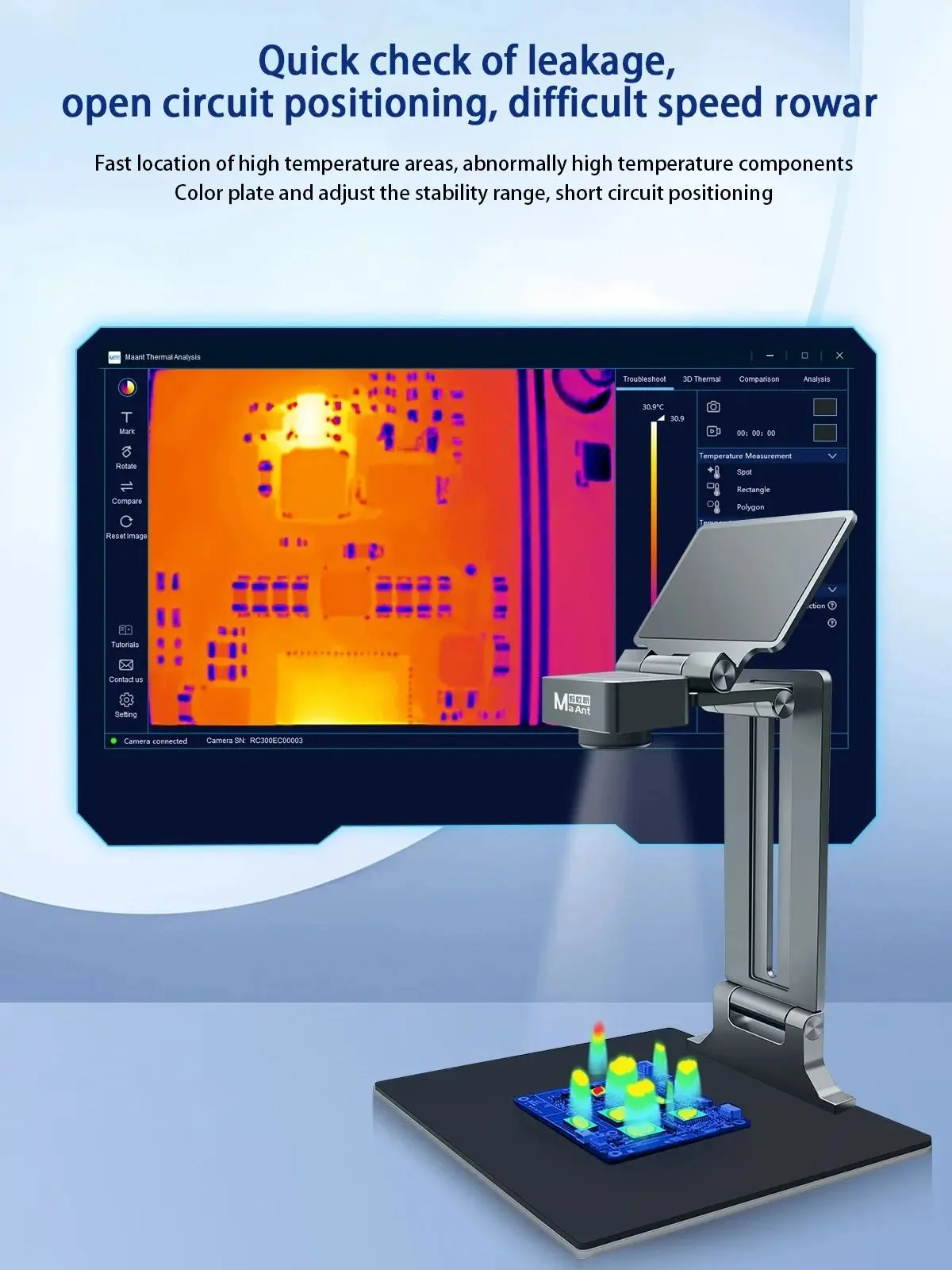 MaAnt RC-3 Thermal Camera with Display Screen Analyzer, Phone PCB Troubleshoot, HD Camera Repair, Fault Diagnosis Instrument