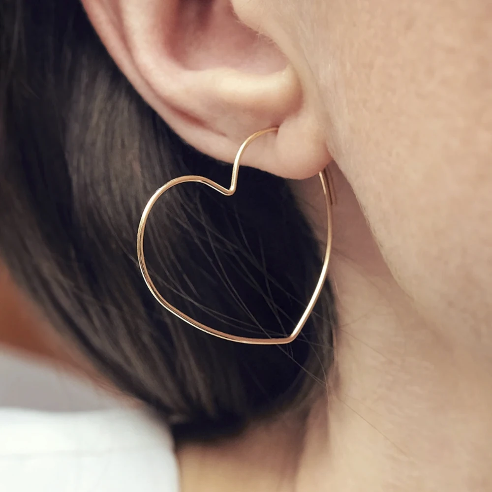 

Серьги из 14-каратного золота, обручи ручной работы с сердечками, простые украшения для женщин, вечерние, день рождения, повседневные подарки