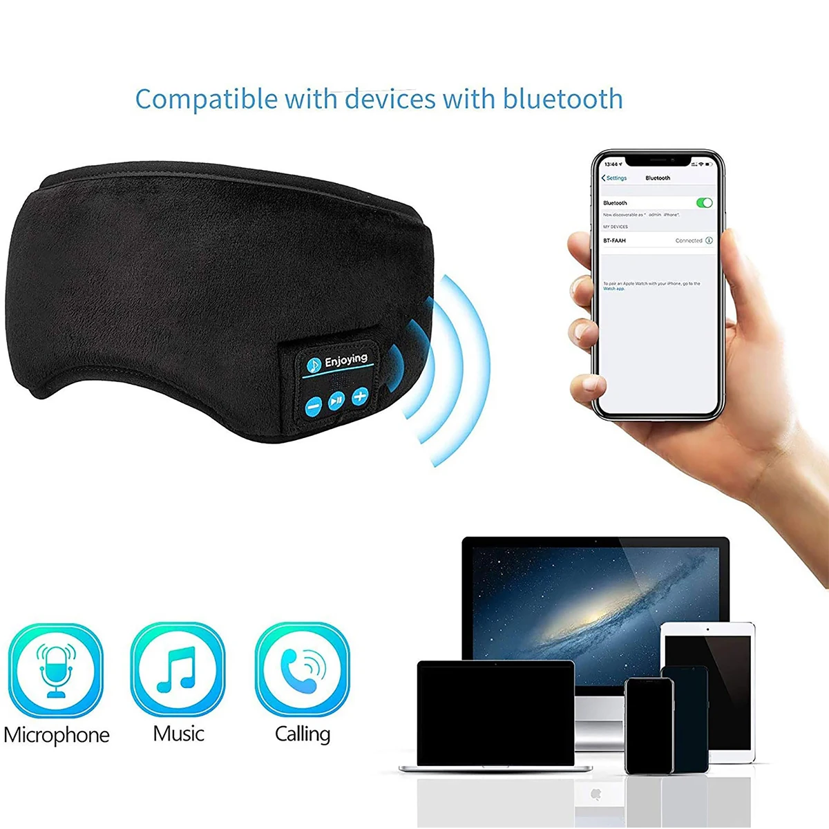 Wireless Sleep Headphones Mask - Bluetooth Side Sleeper Goggles with Thin Speakers for Night Music & Meditation