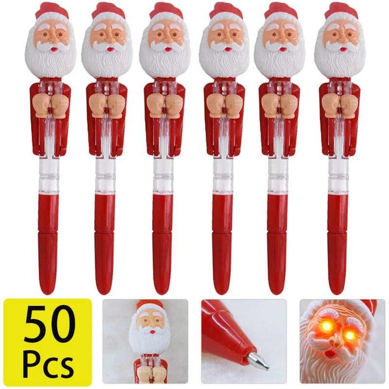 50pcs Christmas Santa Claus Ballpoint Pens Funny Santa Claus Ballpoint Ink Pens LED Boxing Pens Punching Pens for Office Home