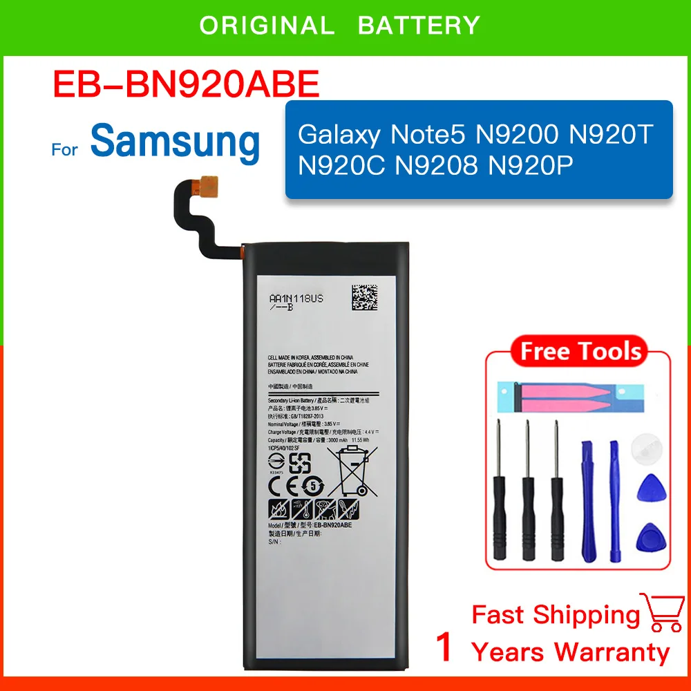 

Brand new EB-BN920ABE 3000mAh Battery For Samsung Galaxy Note 5 Note5 N9200 N920T N920C N920P Note5 SM-N9208 Batteria+ Tools