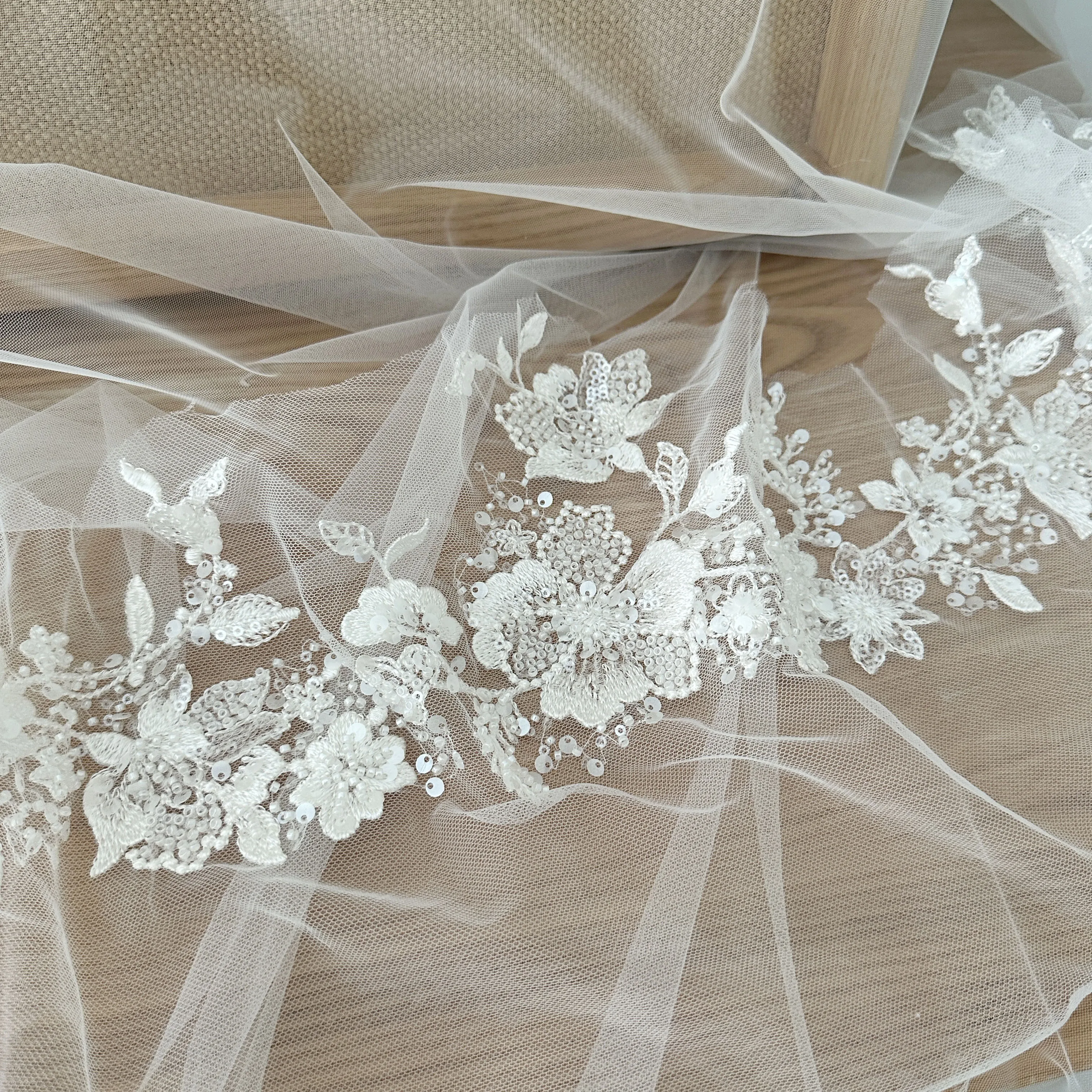 2 Yards dünne Perle Perlen Spitze Trim in Elfenbein, Braut schleier Riemen für Hochzeit Schärpe, Stirnband Schmuck Kostüm Design – Detail 6