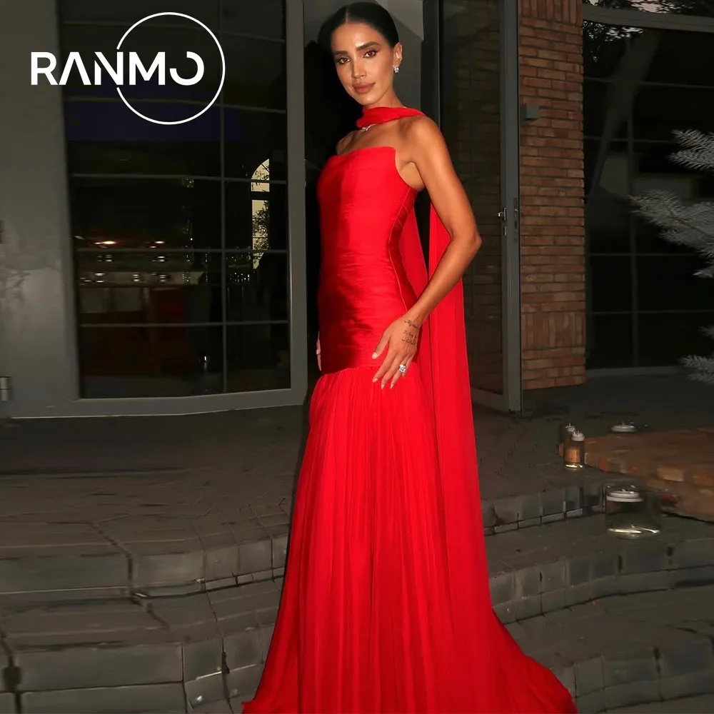 

Ranmo индивидуальные 2026 красные вечерние платья-русалка со складками без бретелек простые вечерние платья с воротником платье для выпускного вечера Vestidos