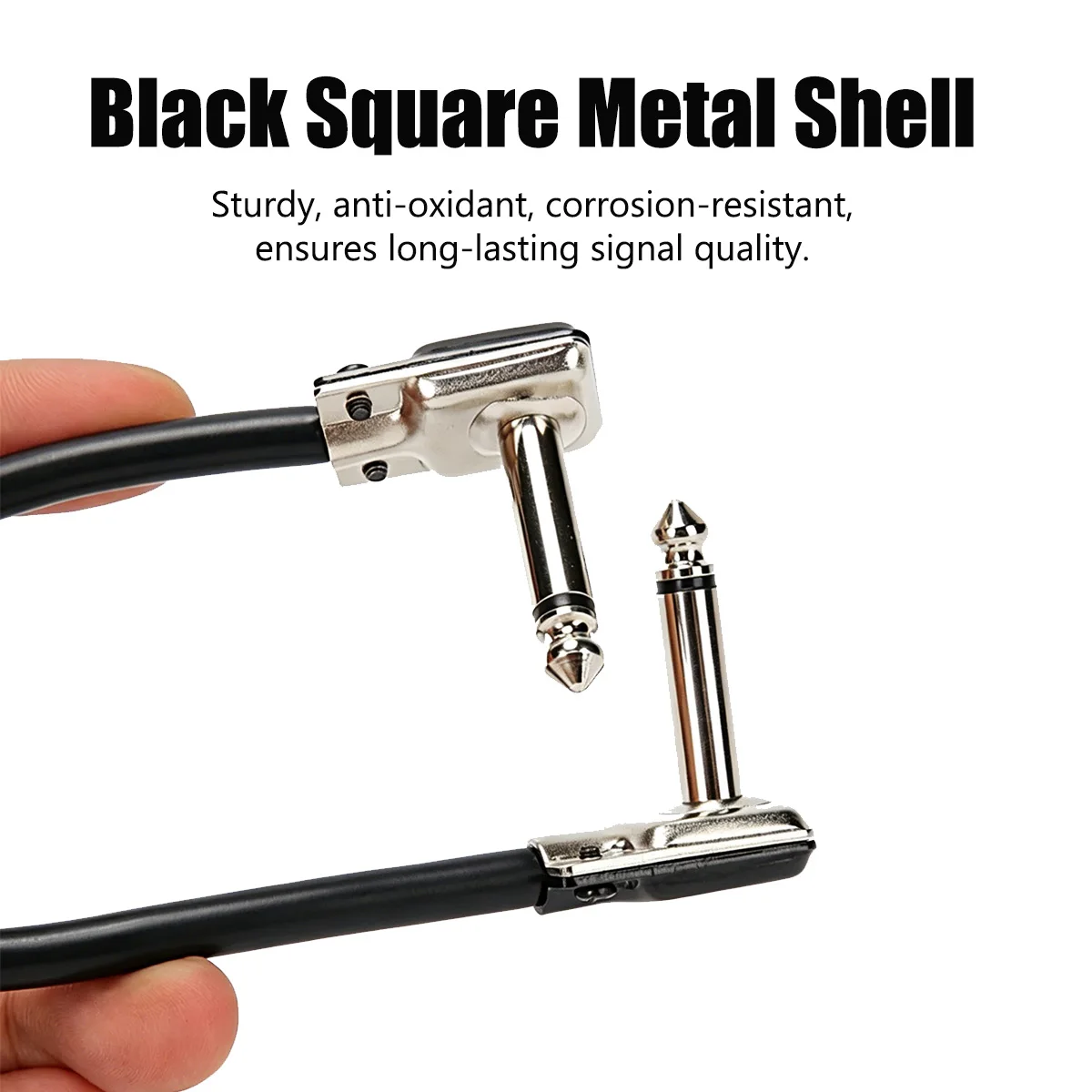 Miwayer 6.35mm Guitar Effect Patch Cable – Black Square Metal Shell, 15/30/50cm, Copper Core, Noise Reduction, 1/3/6 Pack