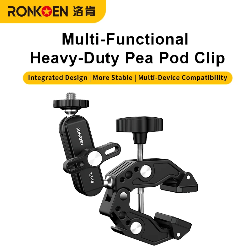 Ronkoen TZ-19 Multifunktionale Krabbenklemme, Sportkamera, Handy-Fotografie, starke Erbsenschote, Metall-PTZ-Halterung für den Außenbereich