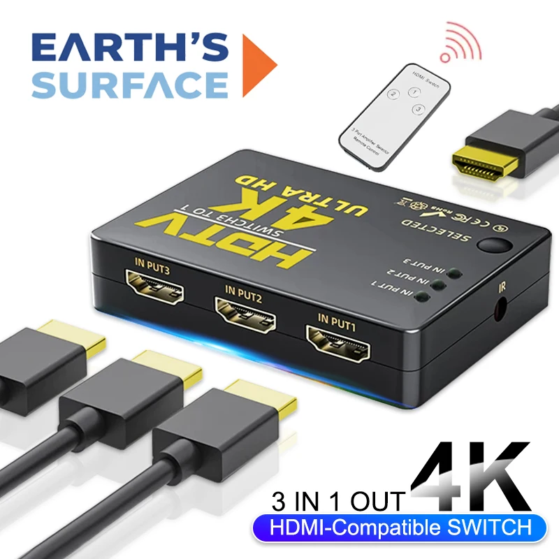 3 Input 1 Output HDMI-Compatible Switch HD 4K Video Splitter Cable HDMI-compatible Hub Adapter Converter for PC TV Box PS4 3 DVD