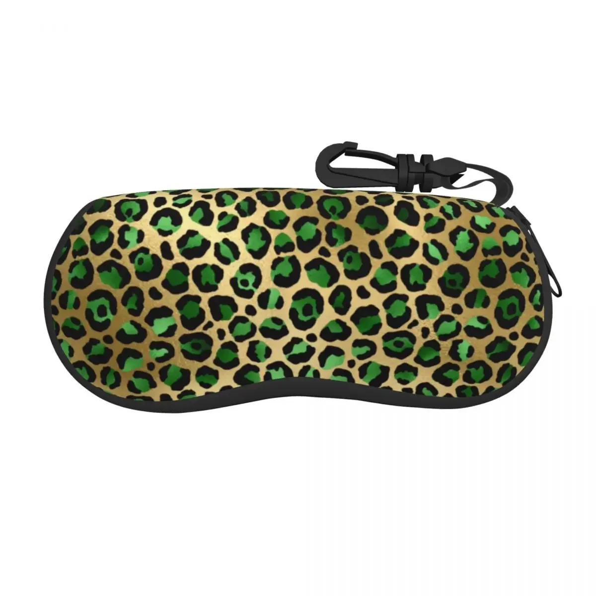 Green And Gold Leopard Horizontal Glasses Case Animal Fur Print Travel Zipper Sunglasses Pouch Classic Men Women Eyewear Bag