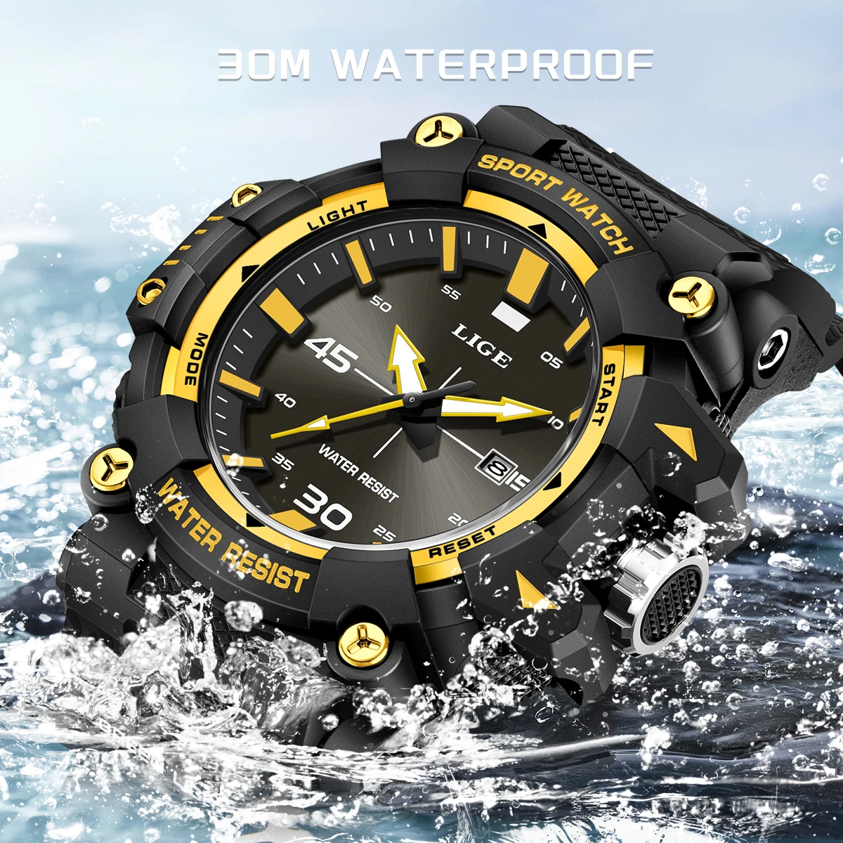 ساعة كوارتز رياضية كاجوال للرجال من LIGE، حزام سيليكون خارجي، ساعات بسيطة خفيفة مقاومة للماء للرجال، ساعات رجالية للتاريخ التلقائي #4