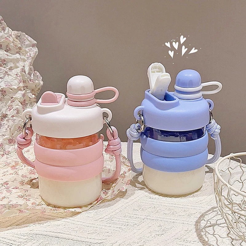 

Cute Double Drinking Glass Water Bottle Heat Resistant Silicone Sleeve Glass Sippy Cup Fashion Portable Milk Tea Fruit Juice Cup