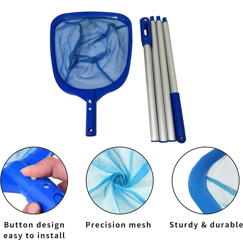 Pool Supply Swimming Pool Leaf Skimmer Net 4 Aluminum Pole Sections Mesh Netting Bag Basket For Fast Cleaning Spas Ponds