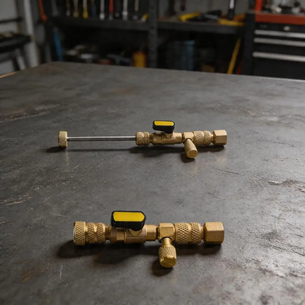 Compact Design HVAC Valve Core Removal Tool for R22 R410A R404A R407C R32 and Fitting Both 1/4 inch and 5/16 inch Ports