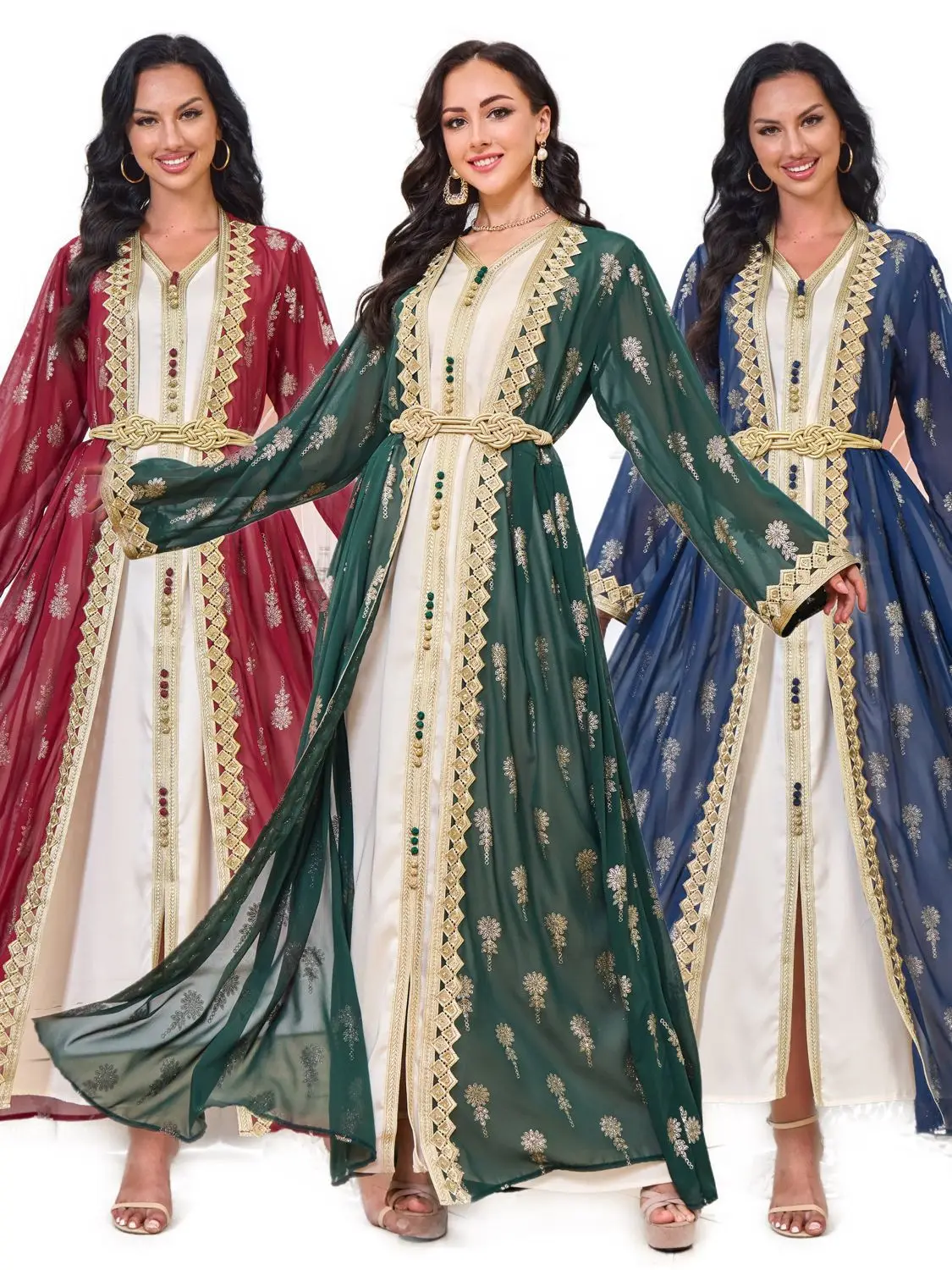 

Women's Clothing Muslim Fashion Abaya Fashionable Evening Dress Gorgeous Parry Style Two-piece Set Sf embroidered Cardigan Vest