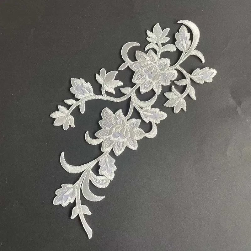 Floral Applique Patch Thermocollant Clothes Stickers,31*15CM Flower Vine Trim Fabric Embroidery Iron On Patches For Dress,Shirt