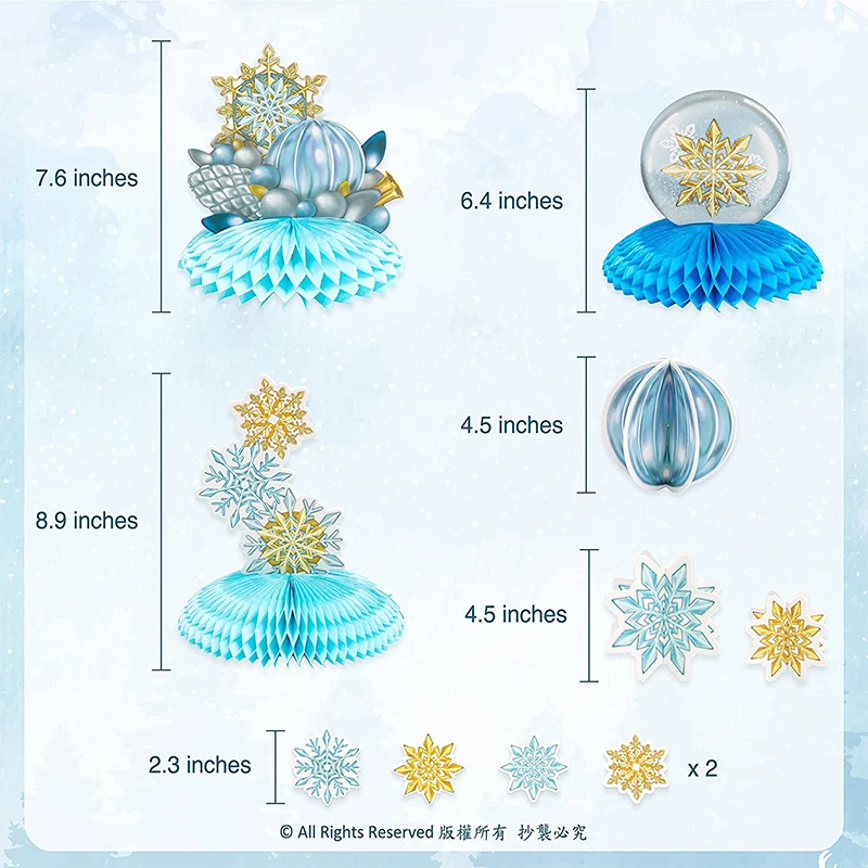 6Pcs Gold Blue White Snowflake Centerpieces Christmas Table Decoration New Year Winter Wonderland Frozen Birthday Party Supplies