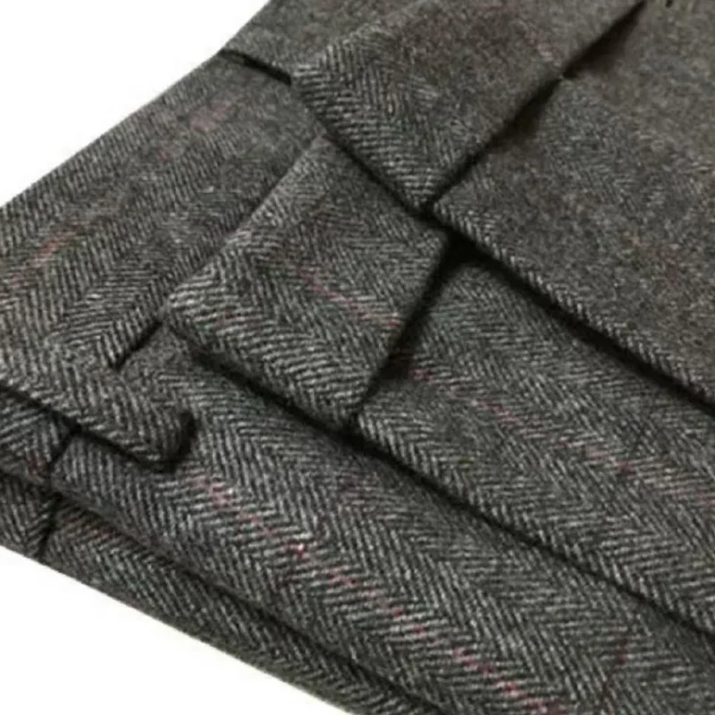 Autumn New Warm Wool Herringbone Casual Trousers British Retro Woolen Loose Straight Pants for Men