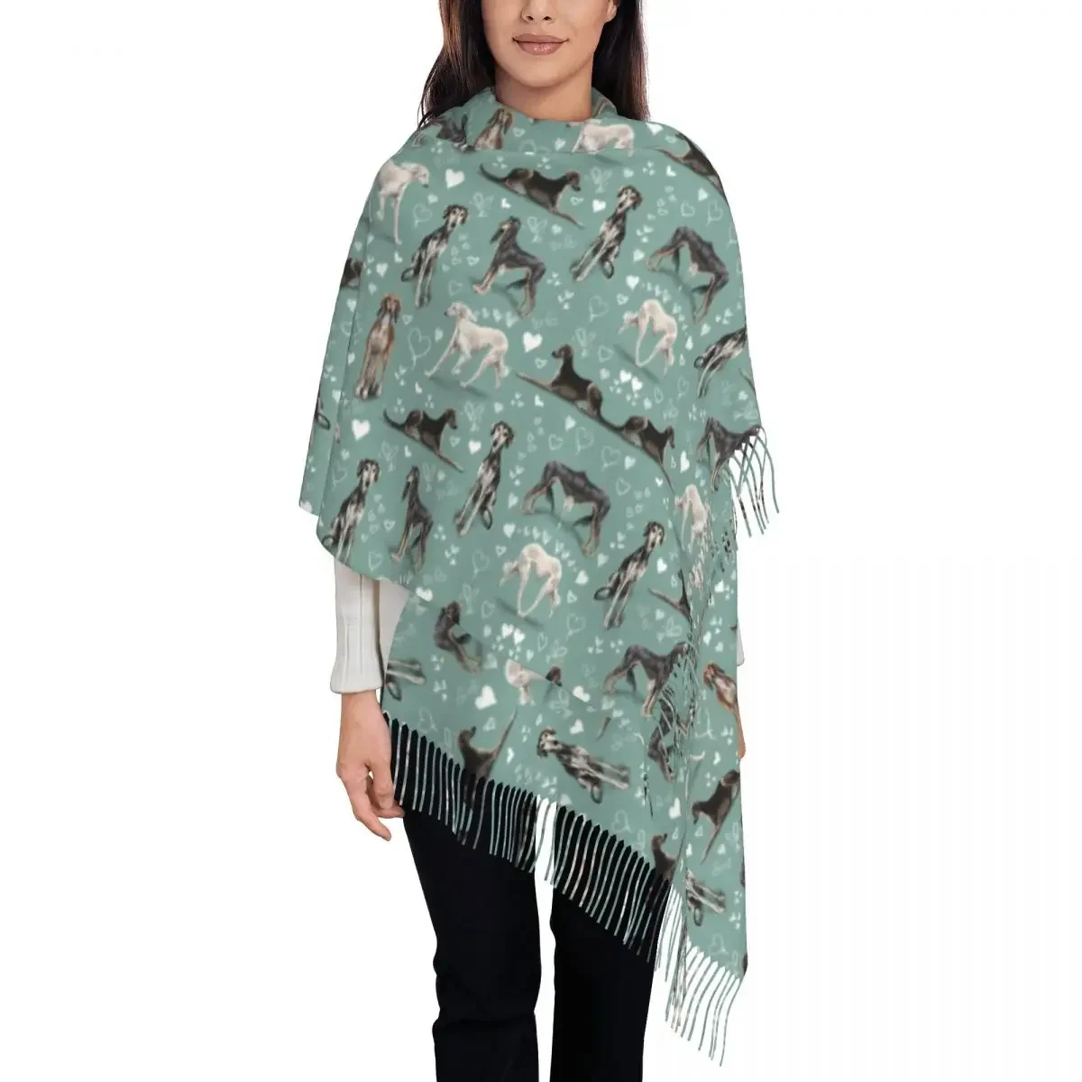 

The Saluki Green Tassel Scarf Women Soft Greyhound Sighthound Dogs Shawl Wrap Lady Winter Scarves