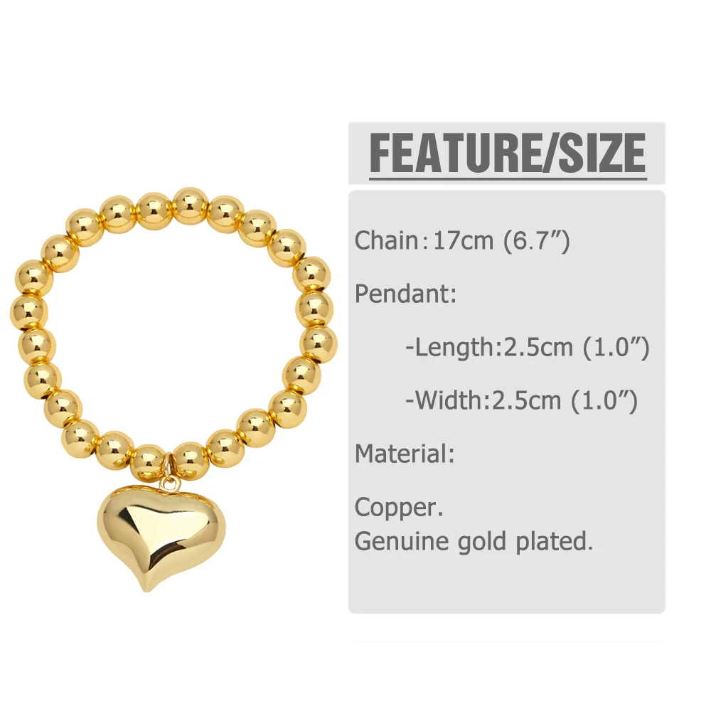 FLOLA Beaded Chain Heart Bracelets for Women Gold Plated Bubble Heart Bracelets Simple Jewelry brtf33