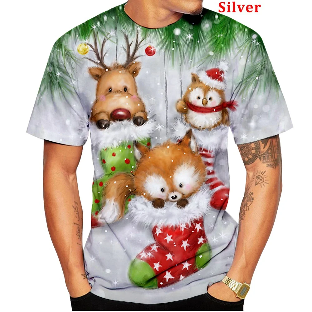 Men/Women Fashion 3D Print T-shirt Christmas Short Sleeve Unisex Casual Santa Claus Cartoon Tee