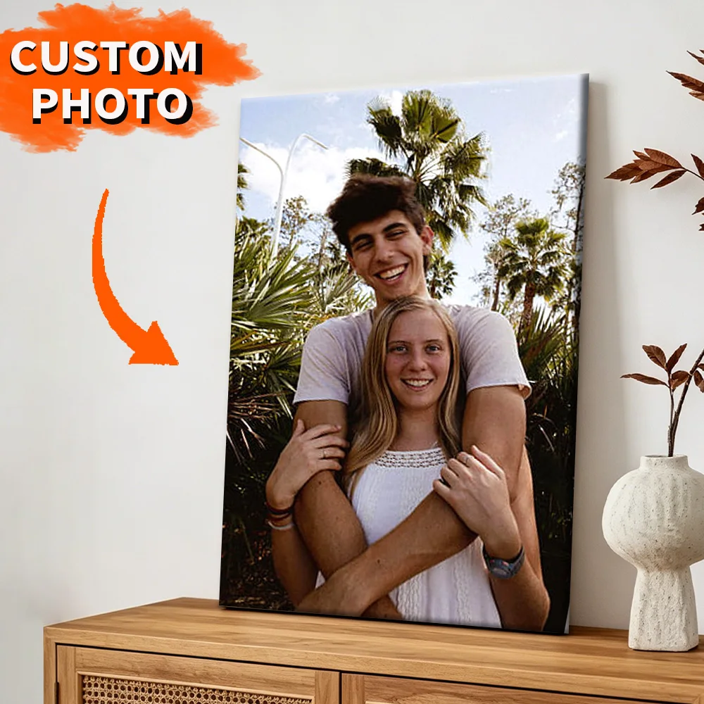 1 Pc Customized Photos on Canvas with DIY Wood Frame or frameless poster,Personalized Custom Photos for Your Lover,family,friend