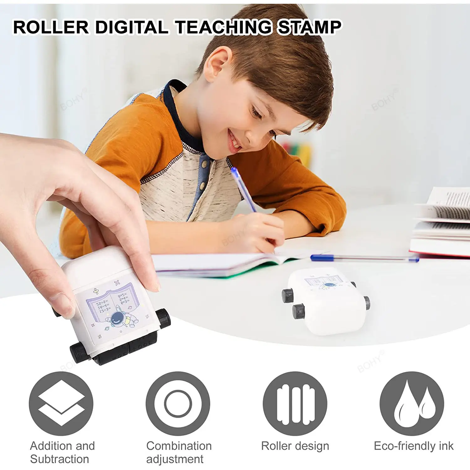 Roller Digital Teaching Stamp 2 In 1 Double Side Multiplication Division Roller Stamp Reusable Calculation Math Educational Toys