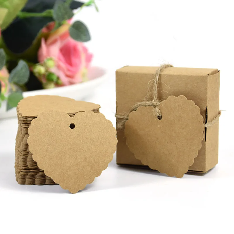 100pcs Love Heart Shaped Kraft Paper Label Tags Gift Paper Tags for DIY Crafts Birthday Wedding Decor Valentine’s Day Gifts Tags