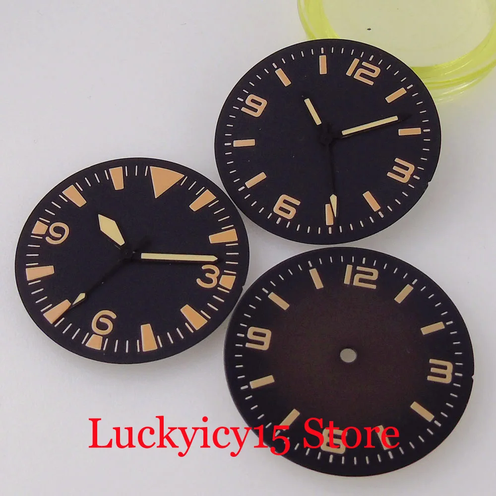 Accessory Replace 31mm Sterile Black Brown Watch Dial With Printing orange nails Hand Luminous Fit NH35A NH36 SKX ETA2824 PT5000