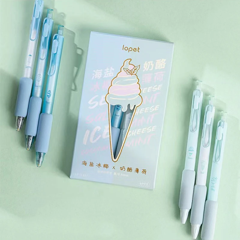 6Pcs/Set ice cream dessert Kawaii 0.5mm Gel Pen Press Pen Cartoon Print Neutral Pen Signature Pen School Writing Supplies Gift