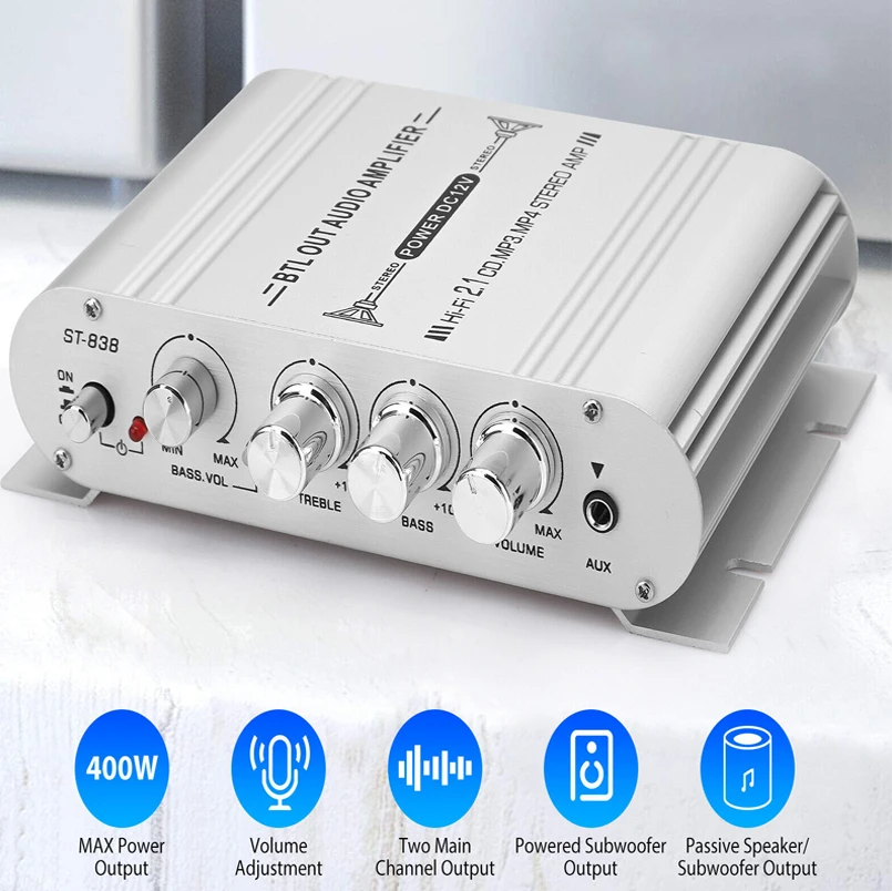 Car Stereo RCA Amplifier Speaker Hifi Power Home Subwoofer 2.1 Channel Audio Output DC12v 400w 12v 400w Audio System Accessories