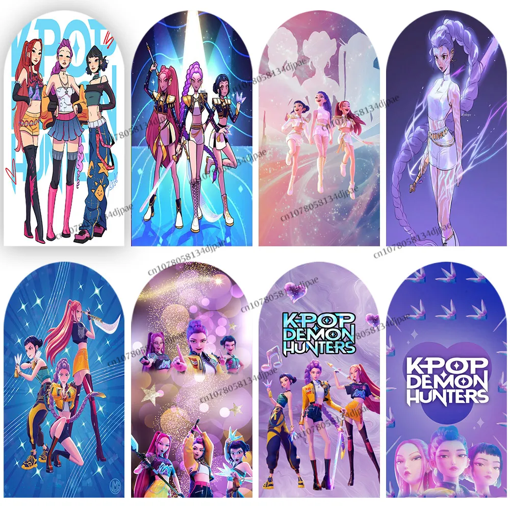 KPop Demon Hunters Background Arch Cover KPop Girl Birthday Party Backdrop Photography Decoration Demon Hunters Photo Studio