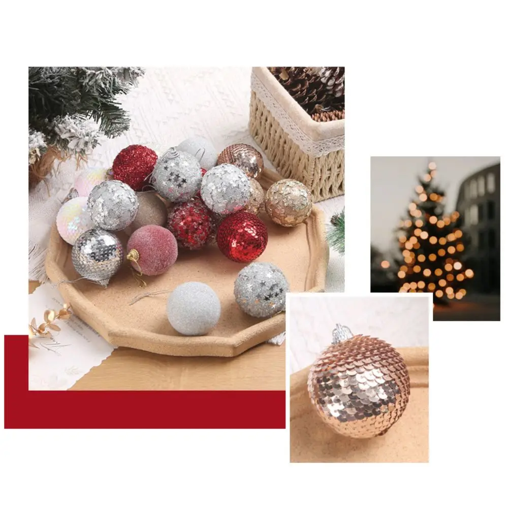 Boule de Noël Rouge, Champagne, Or, Sapin de Noël, Pendentif à Paillettes, Décor de Nouvel An, Nouveau, 6cm, 16Pcs par Boîte