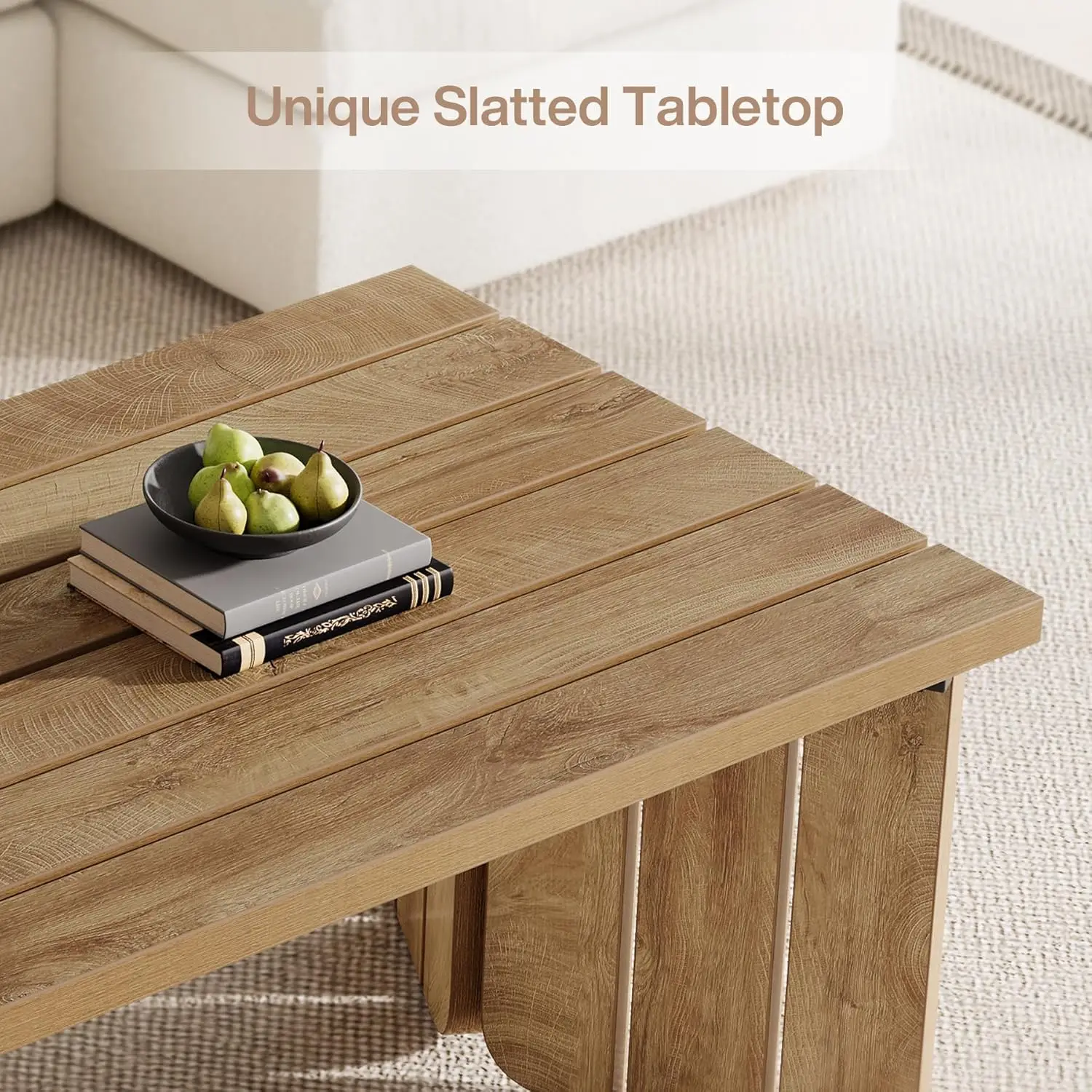 Rectangle Coffee Table, 47-Inch Farmhouse Center Table For Living Room, Walnut Wood Finish