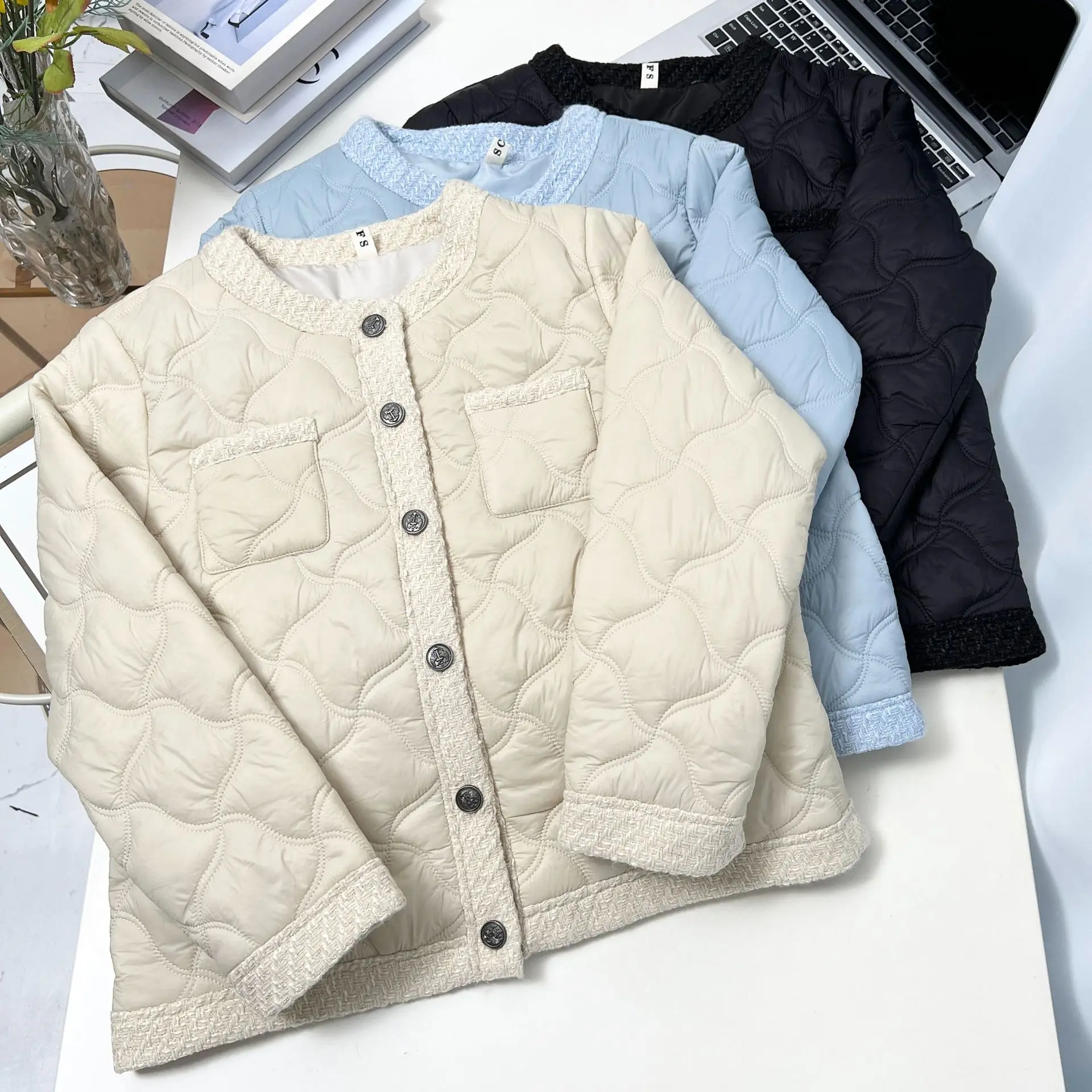Xxxl moda plus size parkas femininas outono e inverno estilo coreano chique quente sem gola jaqueta acolchoada 688