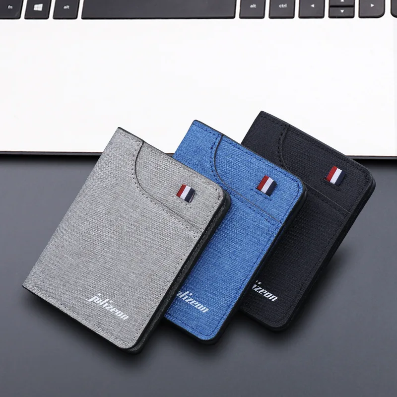 Men Thin Canvas Wallet Card Holder Men'S Purse Coin Pouch Id Card Holder Foldable Multifunction Money Bag Business Short Purse