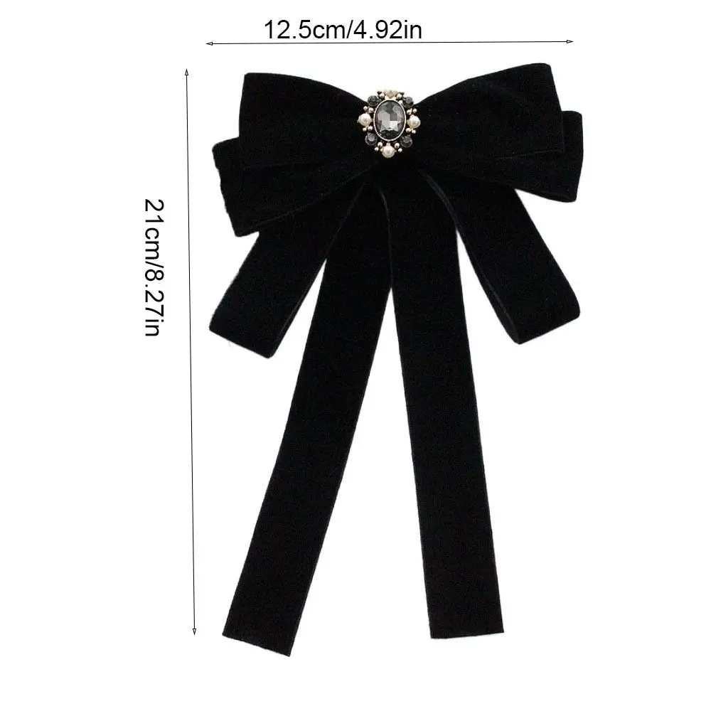 Sparkling Velvet Black Ribbon Pin Beads Rhinestones Black Bow Necktie Pin Multi-layer Ribbon Badge Brooch Parties