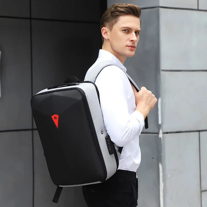 Men\'s Waterproof Business Backpack Alloy Frame Hard Shell Shaped Men Backpack 17.3 Gaming Laptop Bag Anti-theft Backpack School