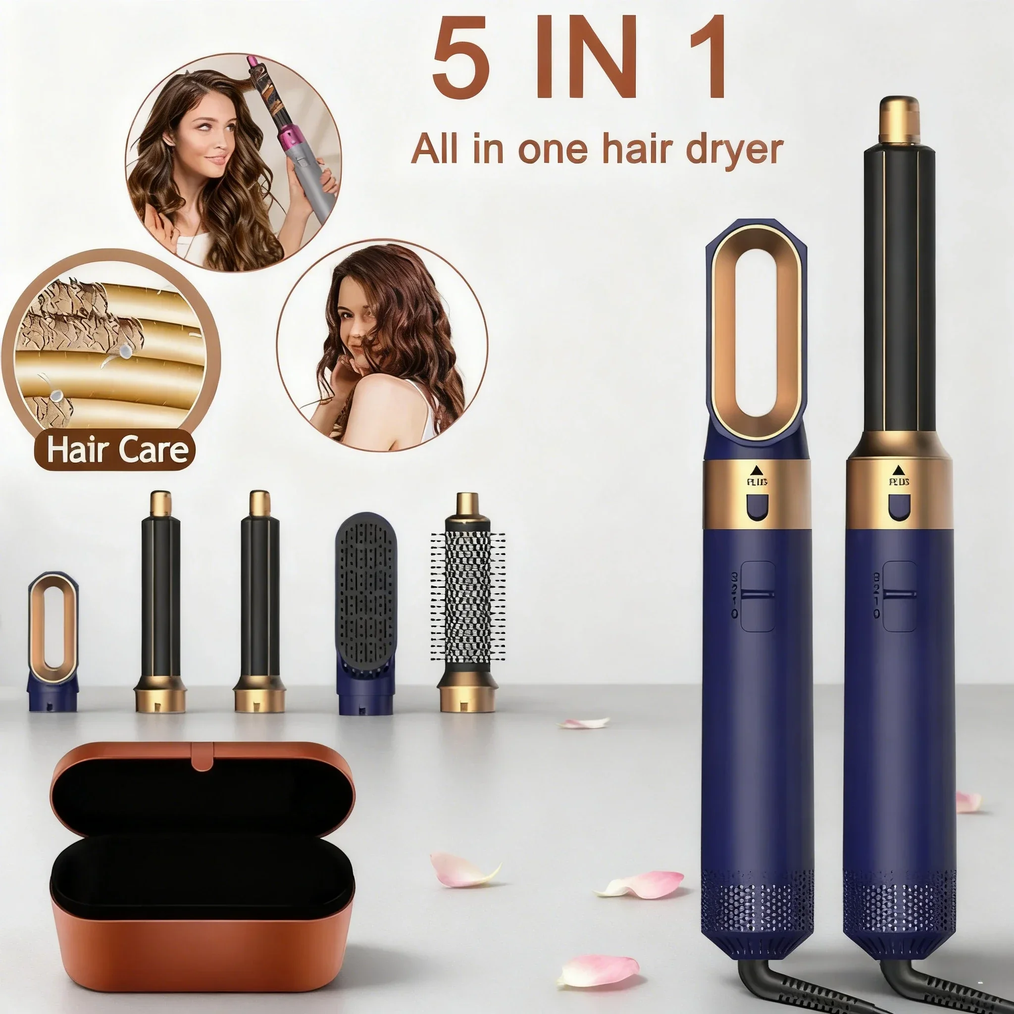

5 In 1 Hair Dryer And Hot Air Comb Brush With Curling Iron Hair Straightener For Fast Drying Curling Straightening And Styling