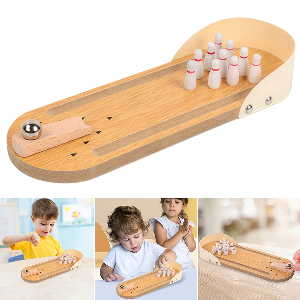 Tabletop Mini Bowling Game Set with 10 Pins Wooden Board Bowling Toys Desktop Bowling Set for Men Women Teens Kids