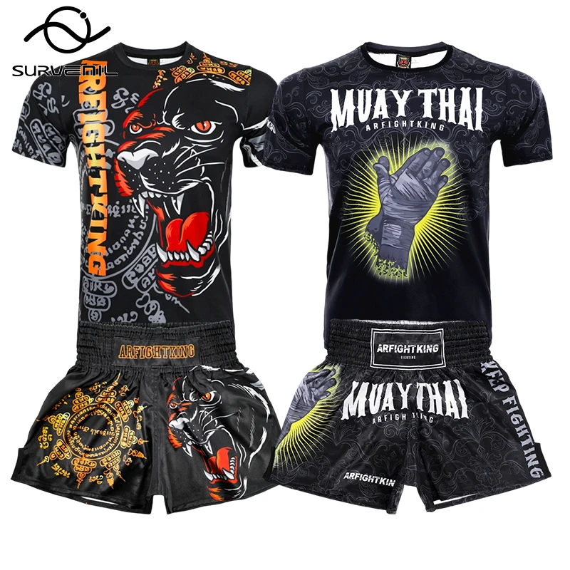 

Muay Thai Shorts Rashguard Jiu Jitsu Boxing Uniform Martial Arts Combat MMA Training Clothing Men Women Fight Kickboxing Shorts
