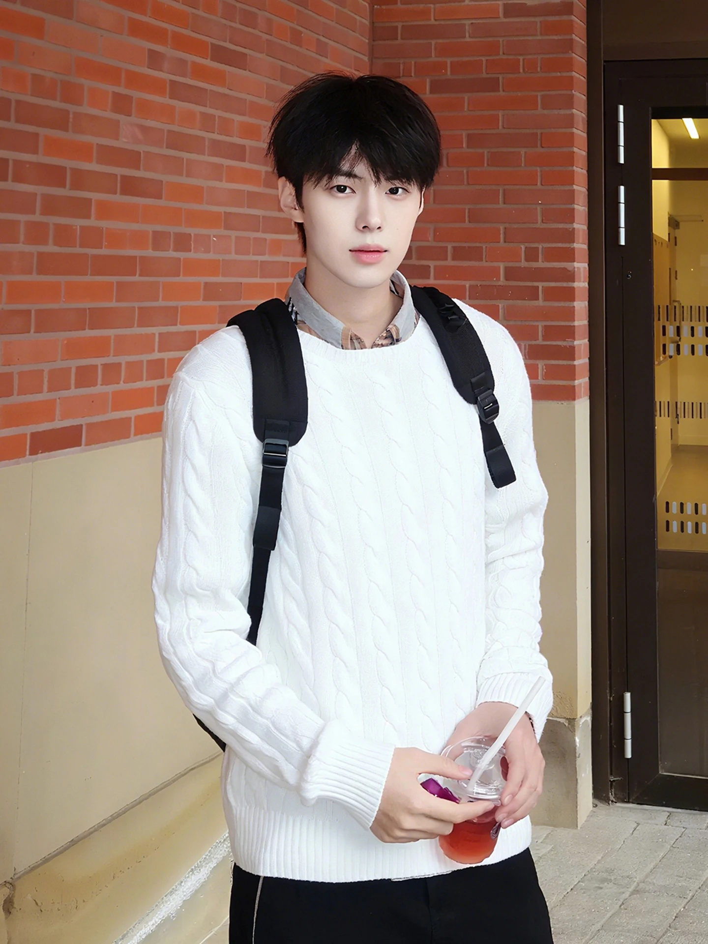 

Мужской белый вязаный свитер свободного кроя для осени и зимы, модный повседневный лонгслив, базовый слой, трикотаж в стиле lazy style