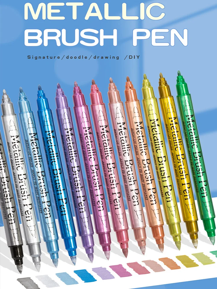 

12 Colors Dual Tip Metallic Waterproof Permanent Paint Marker Pens for DIY Epoxy Resin Mold Drawing Craft Graffiti Art Supplies