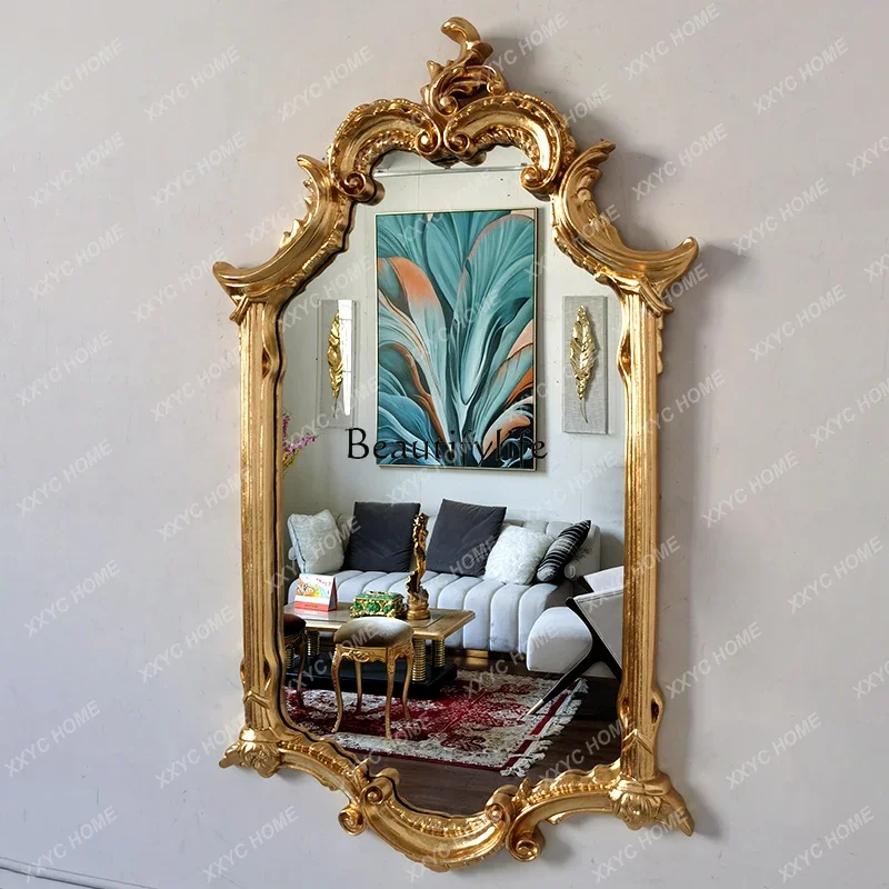 

European-Style Vintage Engraving Bathroom Vanity Mirror Wall Hanging French Entry Lux Wall Furnace Decorative Mirror