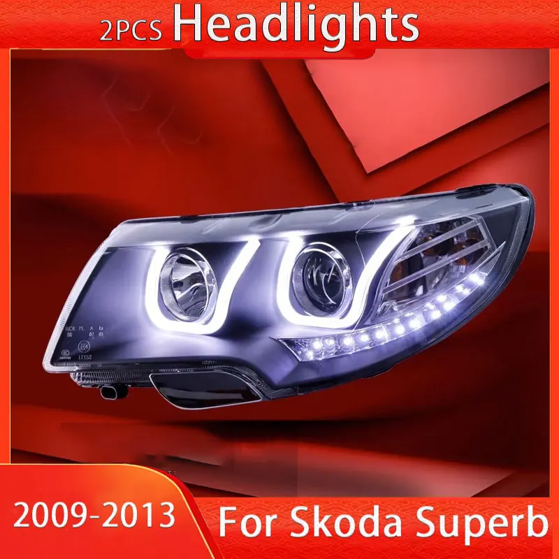 Car Lighting for Skoda Superb 2009-2013 Head Lights LED Daytime Running Light Dynamic Dual lens xenon lamp front head lamp ﻿