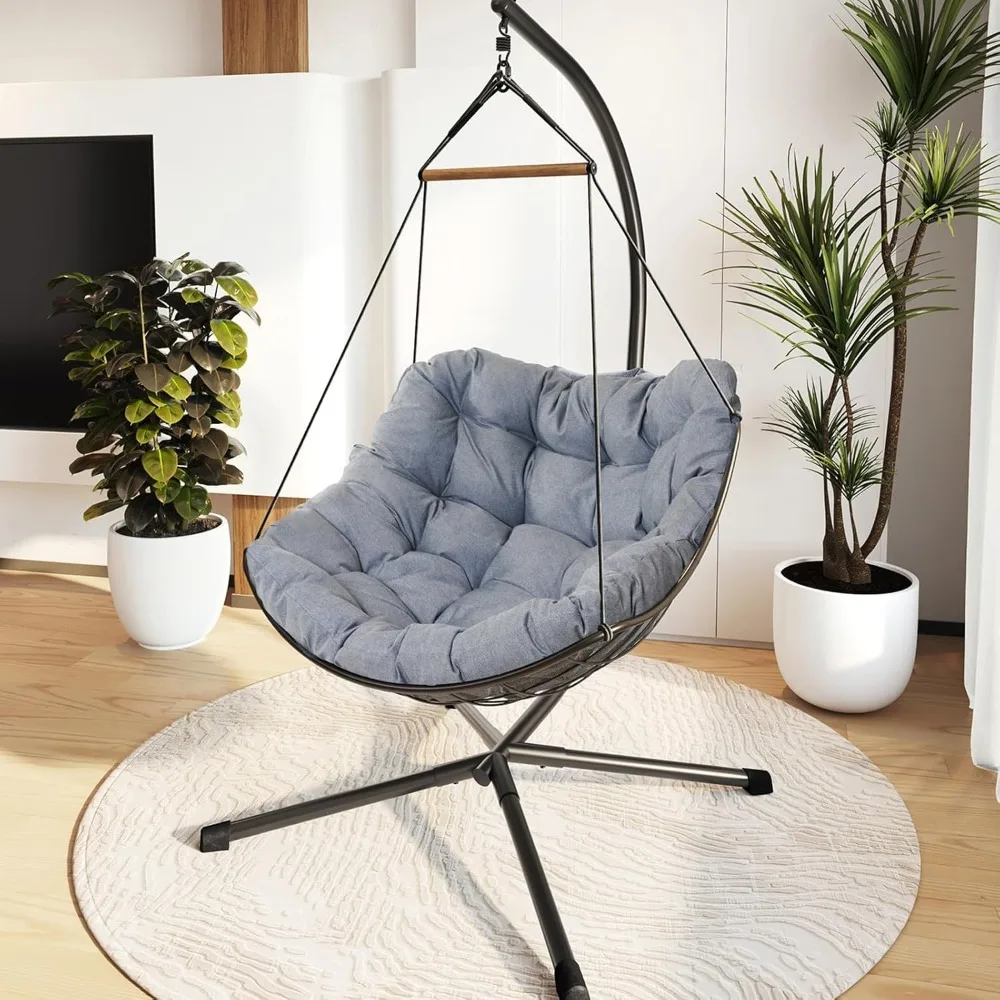 

Garden Patio Outdoor Chair with Stand, Swing Chair with Cushion, for Bedroom Garden and Backyard, E-Coated Hanging Chair