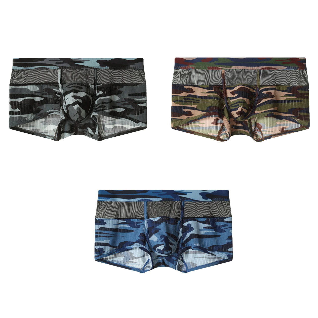 2025 Men's Sexy Underwear Mesh Transparent Camouflage Panties High Elastic Breathable Underpants U Convex Pouch Lingerie Trunks