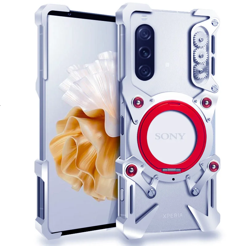 

Zimon Luxury Armor Metal Aluminum Phone Bumper For Sony Xperia 10 5 1 V IV VI VII Cover Mechanical Purely Handmade Skull Case