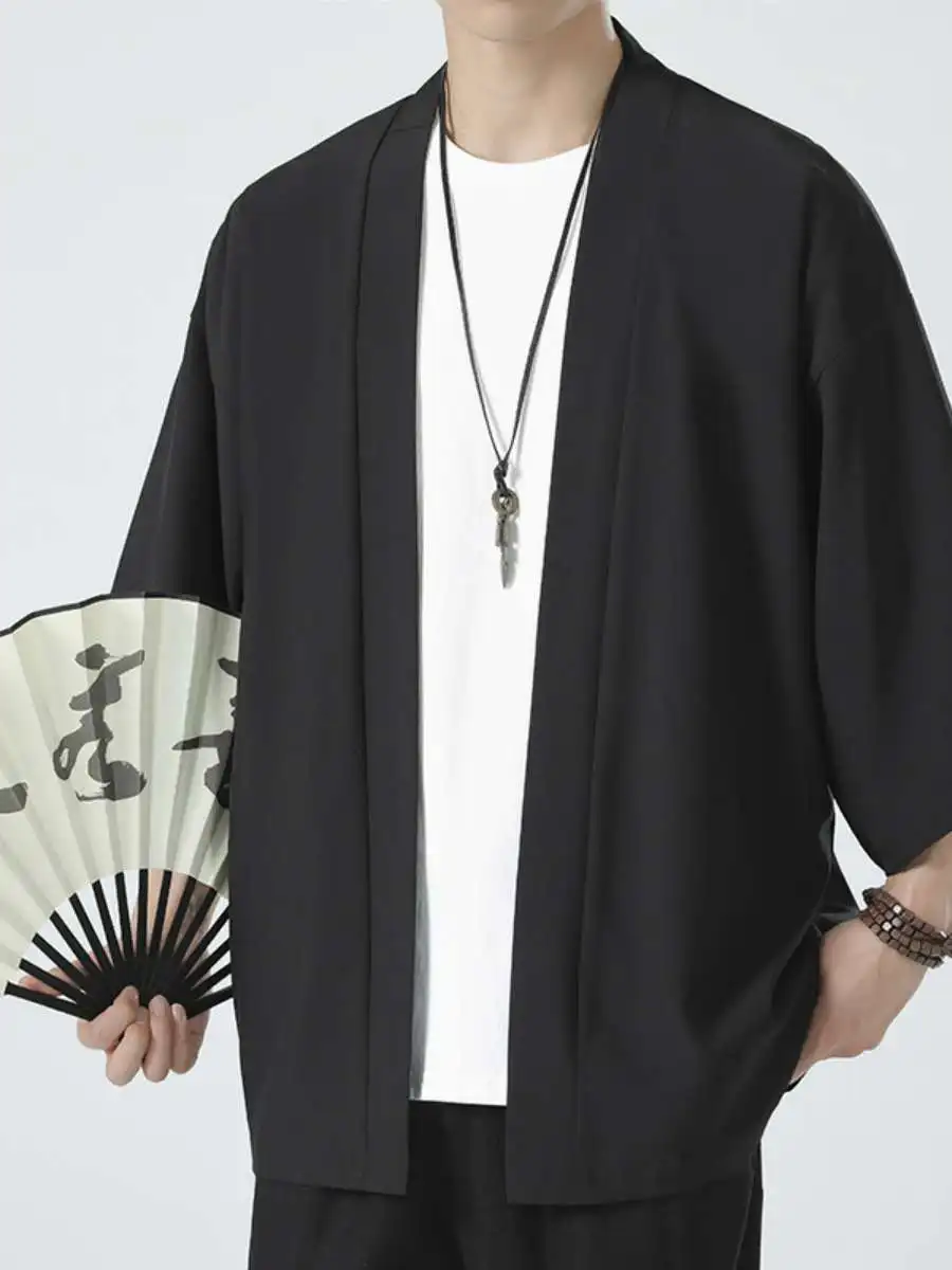 

Новая китайская мужская летняя тонкая ветровка из ледяного шелка с защитой от солнца, длинное пальто, традиционный халат Тан Ханфу, древний даоист